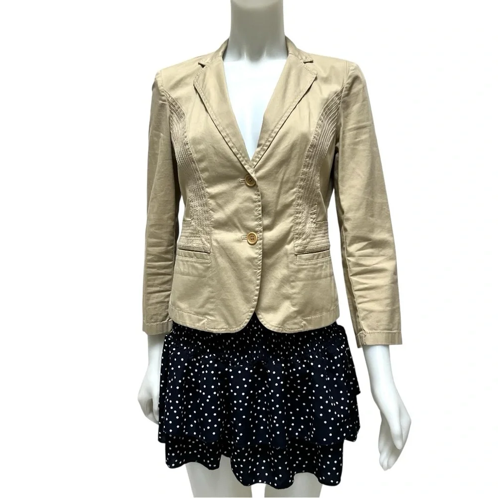 DKNY Tan Cropped Blazer Cotton Fitted Office Carrier Preppy Academia‎ Minimalist